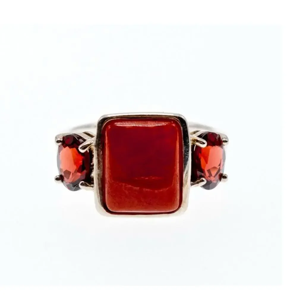 925 Sterling Silver Agate & Garnet Ring Size 9.5